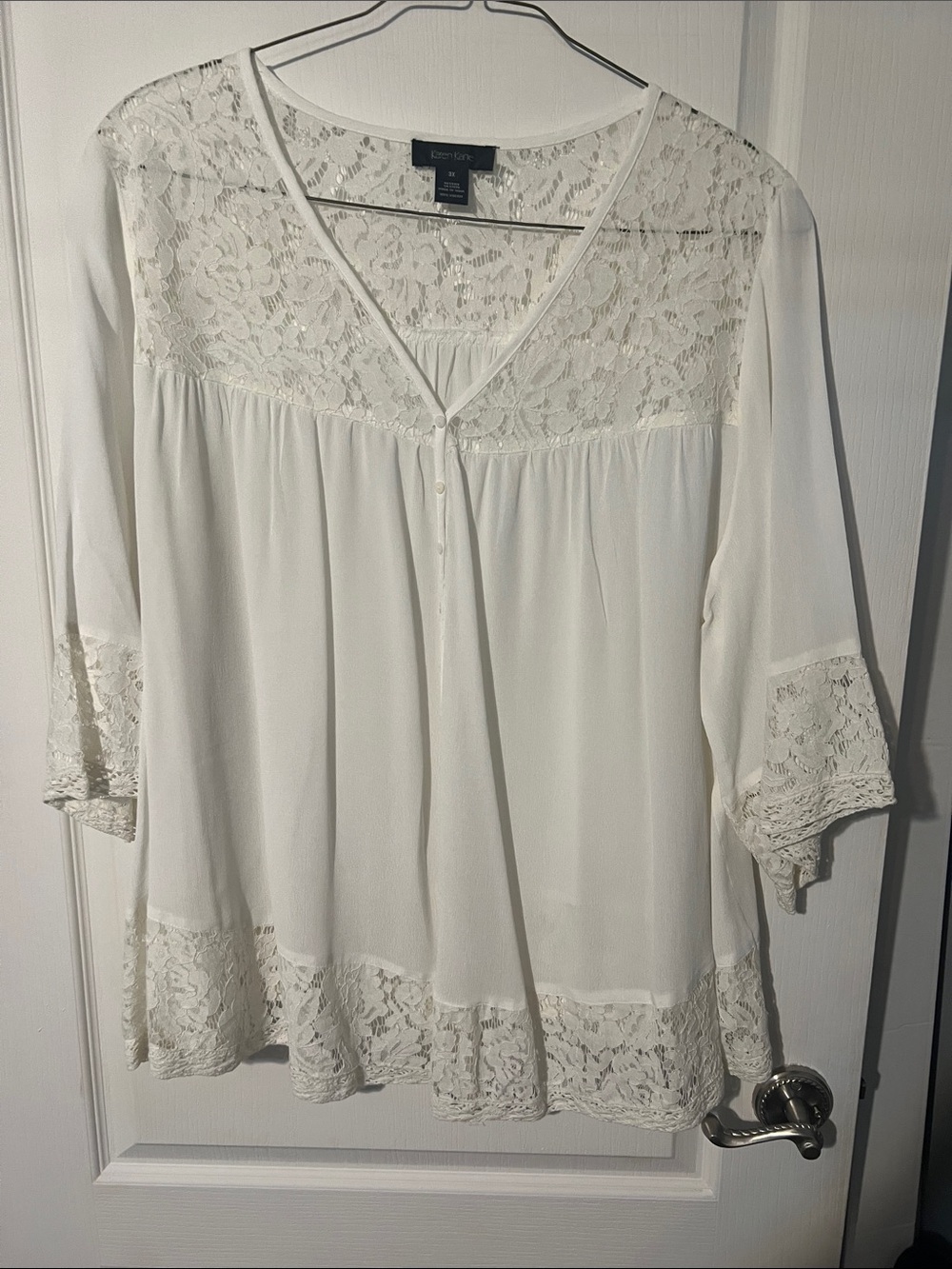 a new day White Lace Yoke Peasant Blouse